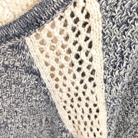 💥CLOSING SALEpink rose NAVY&CREAM HI-LO BOATNECK SWEATER CROCHET BACK SZ M - Picture 7 of 7